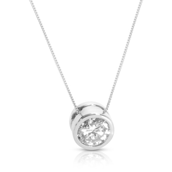 J VS1 Diamond Bezel Set Solitaire Necklace in 14K White Gold (1 CTW) - Picture 1 of 4